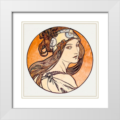 Stained glass window for the facade of the Fouquet boutique White Modern Wood Framed Art Print with Double Matting by Mucha, Alphonse