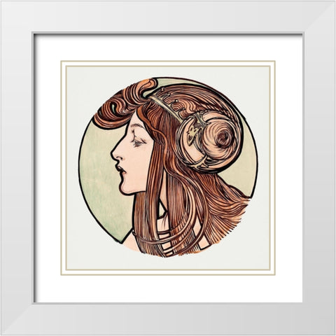 Stained glass window for the facade of the Fouquet boutique White Modern Wood Framed Art Print with Double Matting by Mucha, Alphonse