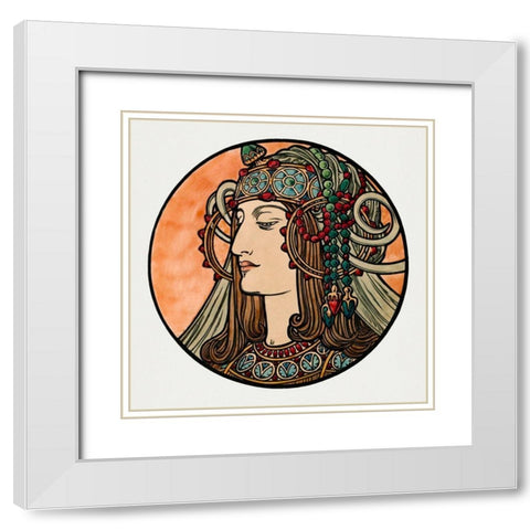 Stained glass window for the facade of the Fouquet boutique White Modern Wood Framed Art Print with Double Matting by Mucha, Alphonse