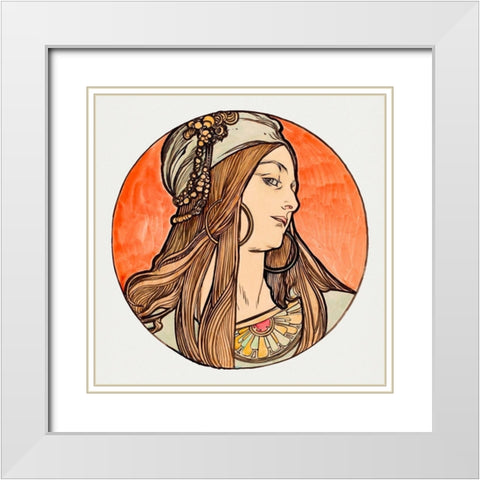 Stained glass window for the facade of the Fouquet boutique White Modern Wood Framed Art Print with Double Matting by Mucha, Alphonse