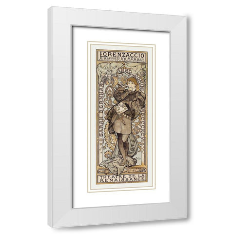 Theatre de La Renaissance White Modern Wood Framed Art Print with Double Matting by Mucha, Alphonse