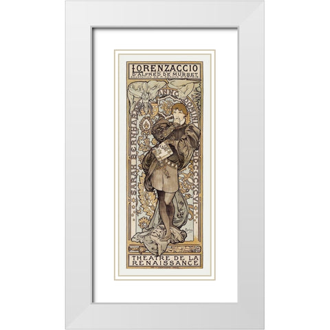 Theatre de La Renaissance White Modern Wood Framed Art Print with Double Matting by Mucha, Alphonse