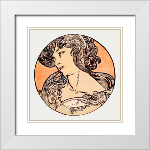 Stained glass window for the facade of the Fouquet boutique White Modern Wood Framed Art Print with Double Matting by Mucha, Alphonse