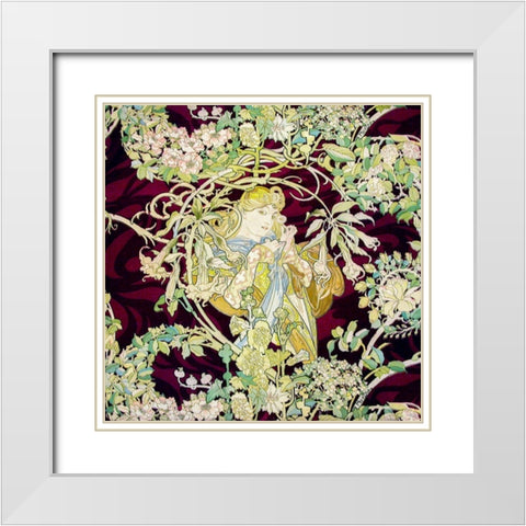 Panel Entitled Femme a marguerite or Woman with Daisy White Modern Wood Framed Art Print with Double Matting by Mucha, Alphonse