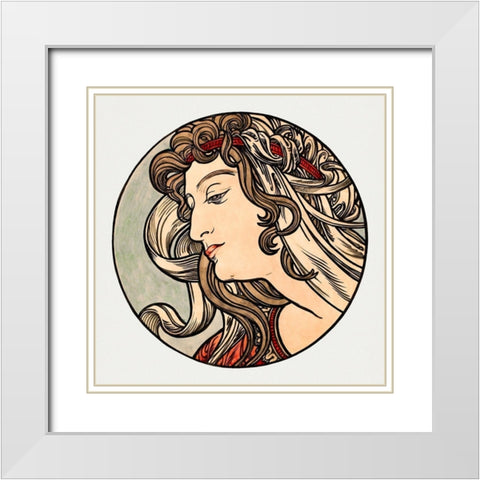 Stained glass window for the facade of the Fouquet boutique White Modern Wood Framed Art Print with Double Matting by Mucha, Alphonse