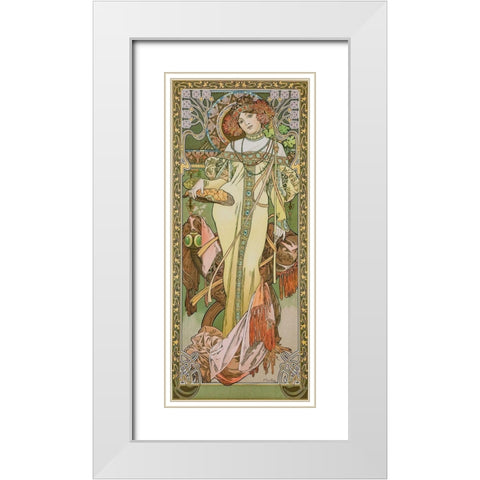 Autumn White Modern Wood Framed Art Print with Double Matting by Mucha, Alphonse