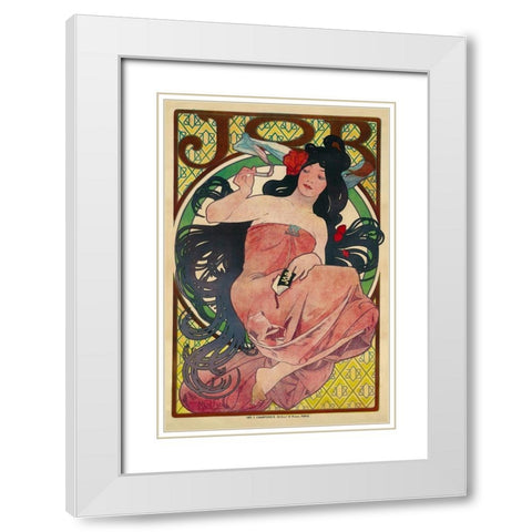 Job 1894 White Modern Wood Framed Art Print with Double Matting by Mucha, Alphonse