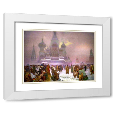The Abolition of Serfdom in Russia White Modern Wood Framed Art Print with Double Matting by Mucha, Alphonse