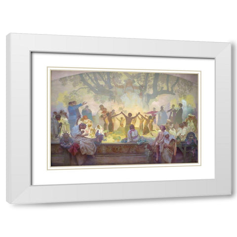 The Oath of Omladina Under the Slavic Linden Tree White Modern Wood Framed Art Print with Double Matting by Mucha, Alphonse