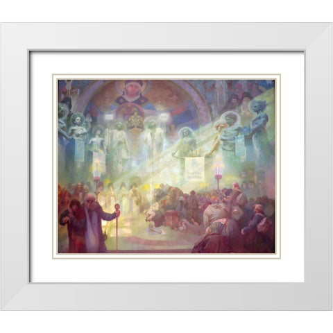 The Holy Mount Athos White Modern Wood Framed Art Print with Double Matting by Mucha, Alphonse