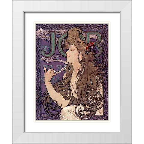Advertisement for Job cigarettes White Modern Wood Framed Art Print with Double Matting by Mucha, Alphonse