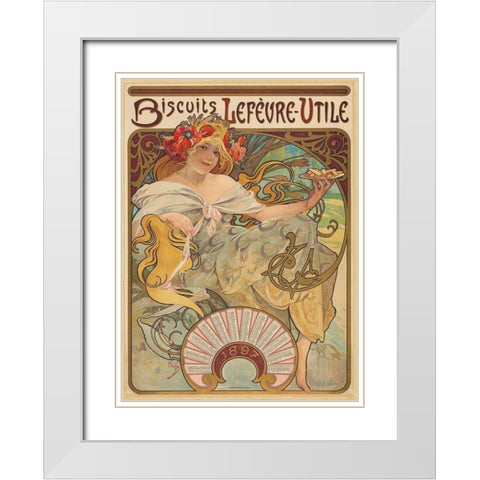 Biscuits Lefèvre-Utile White Modern Wood Framed Art Print with Double Matting by Mucha, Alphonse