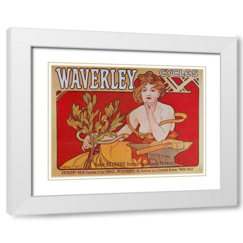 Cycles Waverley White Modern Wood Framed Art Print with Double Matting by Mucha, Alphonse