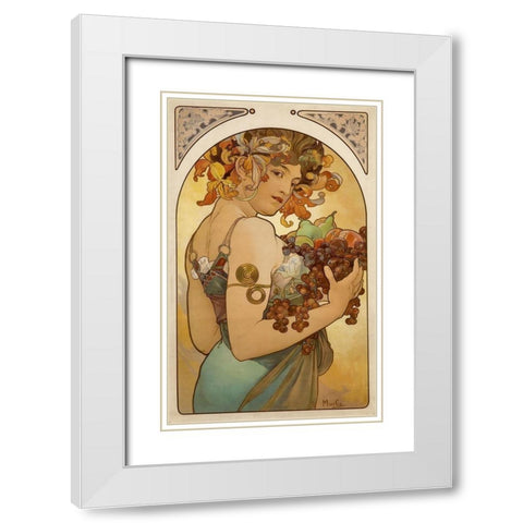 Fruit White Modern Wood Framed Art Print with Double Matting by Mucha, Alphonse