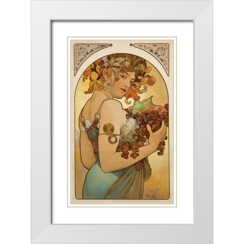 Fruit White Modern Wood Framed Art Print with Double Matting by Mucha, Alphonse