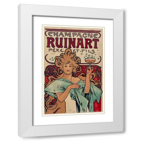 Champagne Ruinart White Modern Wood Framed Art Print with Double Matting by Mucha, Alphonse