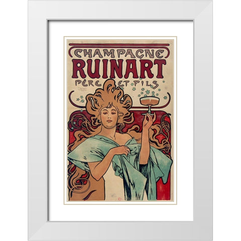 Champagne Ruinart White Modern Wood Framed Art Print with Double Matting by Mucha, Alphonse