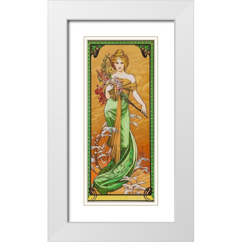 Spring White Modern Wood Framed Art Print with Double Matting by Mucha, Alphonse