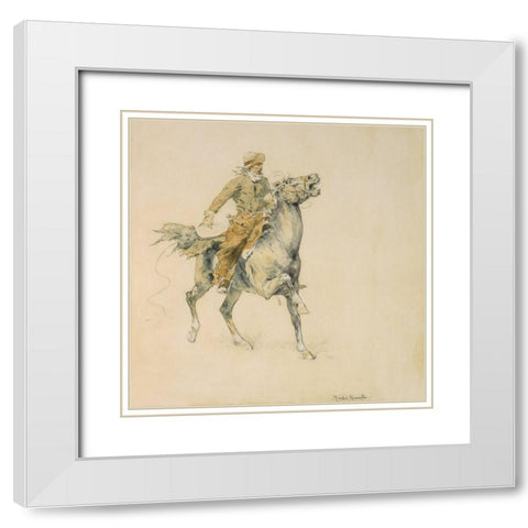 The Cowboy White Modern Wood Framed Art Print with Double Matting by Remington, Frederic