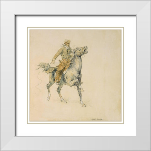 The Cowboy White Modern Wood Framed Art Print with Double Matting by Remington, Frederic