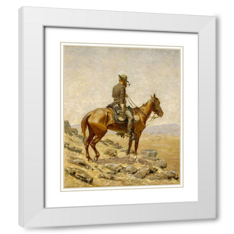 The Lookout White Modern Wood Framed Art Print with Double Matting by Remington, Frederic