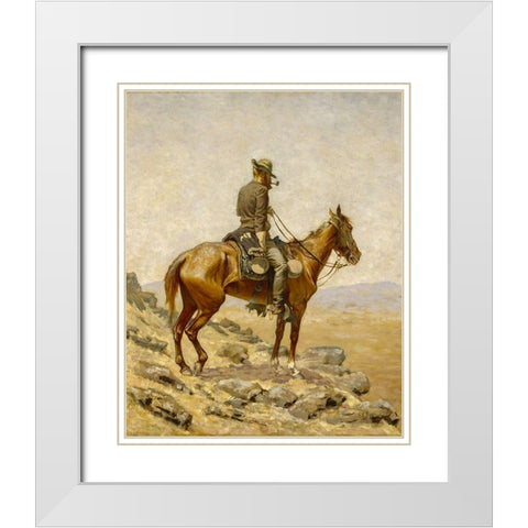The Lookout White Modern Wood Framed Art Print with Double Matting by Remington, Frederic