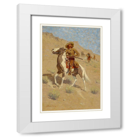 The Scout White Modern Wood Framed Art Print with Double Matting by Remington, Frederic