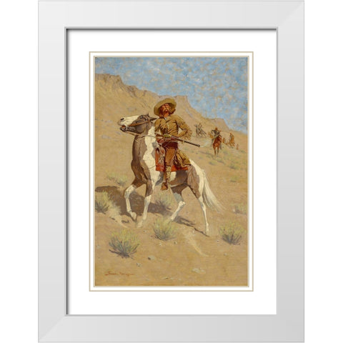 The Scout White Modern Wood Framed Art Print with Double Matting by Remington, Frederic