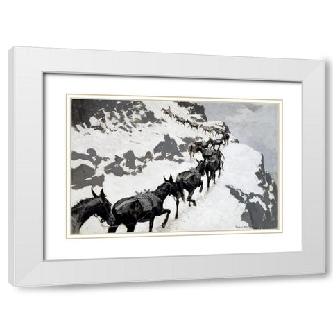 The Mule Pack White Modern Wood Framed Art Print with Double Matting by Remington, Frederic