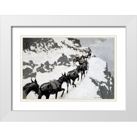 The Mule Pack White Modern Wood Framed Art Print with Double Matting by Remington, Frederic