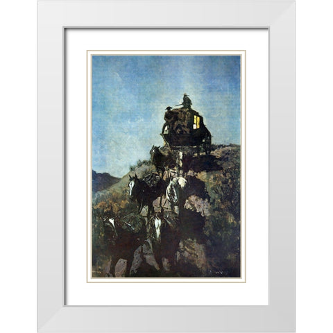 The Old Stage-Coach of the Plains-1901 White Modern Wood Framed Art Print with Double Matting by Remington, Frederic