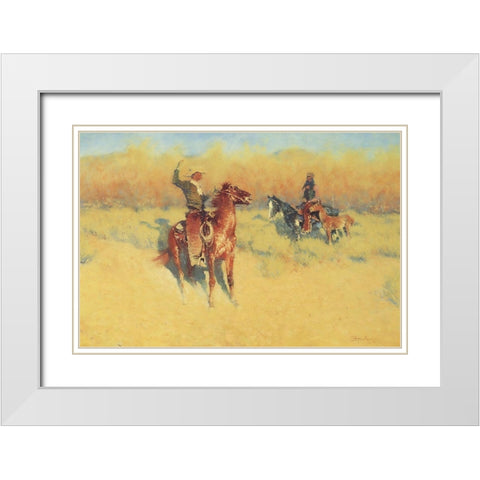 The Long-Horn Cattle Sign-1908 White Modern Wood Framed Art Print with Double Matting by Remington, Frederic