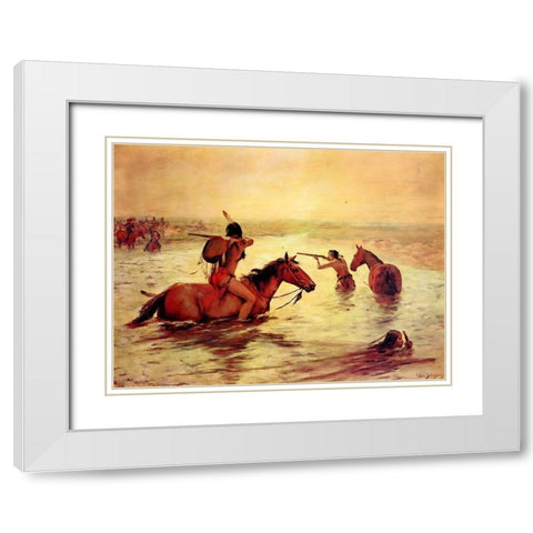 In Retreat Across a Stream White Modern Wood Framed Art Print with Double Matting by Shreyvogel, Charles