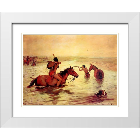 In Retreat Across a Stream White Modern Wood Framed Art Print with Double Matting by Shreyvogel, Charles