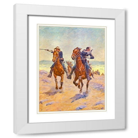 Troopers in Pursuit White Modern Wood Framed Art Print with Double Matting by Shreyvogel, Charles