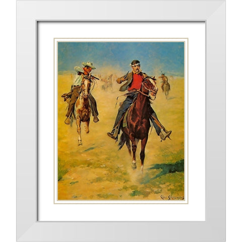 Pursuit or the Attack White Modern Wood Framed Art Print with Double Matting by Shreyvogel, Charles