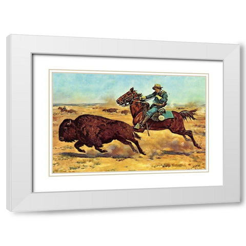 U.S. Cavalry Hunting Buffalo White Modern Wood Framed Art Print with Double Matting by Shreyvogel, Charles