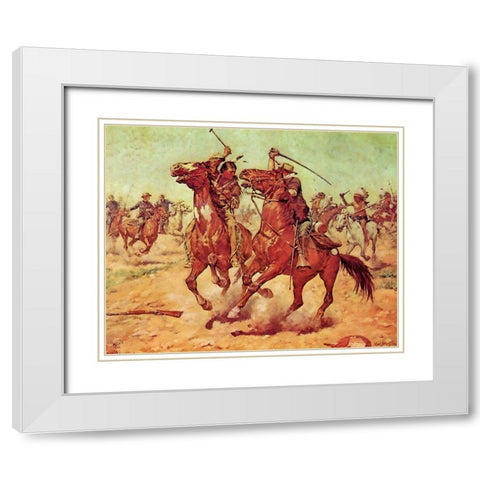 The Duel - Tomahawk and Sabre White Modern Wood Framed Art Print with Double Matting by Shreyvogel, Charles