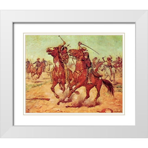 The Duel - Tomahawk and Sabre White Modern Wood Framed Art Print with Double Matting by Shreyvogel, Charles