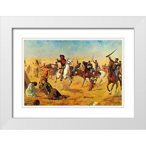 Rescue at Summit Springs White Modern Wood Framed Art Print with Double Matting by Shreyvogel, Charles