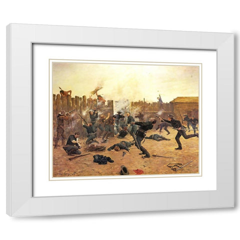 Defending the Stockade White Modern Wood Framed Art Print with Double Matting by Shreyvogel, Charles