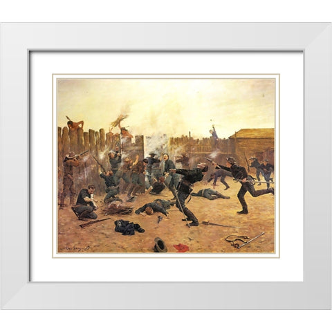 Defending the Stockade White Modern Wood Framed Art Print with Double Matting by Shreyvogel, Charles
