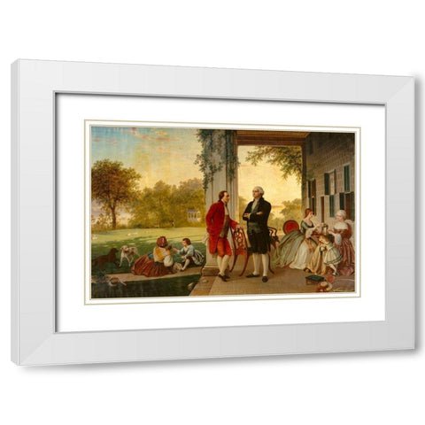 Washington and Lafayette at Mount Vernon-1784 White Modern Wood Framed Art Print with Double Matting by Rossiter and Mignot