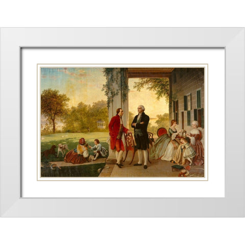 Washington and Lafayette at Mount Vernon-1784 White Modern Wood Framed Art Print with Double Matting by Rossiter and Mignot