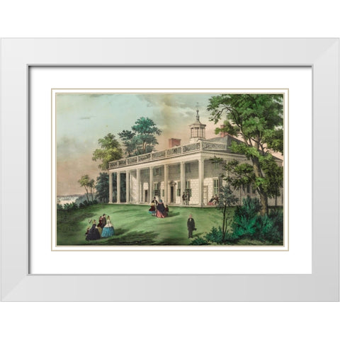 The home of Washington-Mount Vernon-Va White Modern Wood Framed Art Print with Double Matting by Currier and Ives