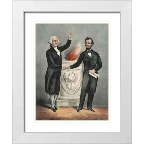 Washington and Lincoln White Modern Wood Framed Art Print with Double Matting by Currier and Ives