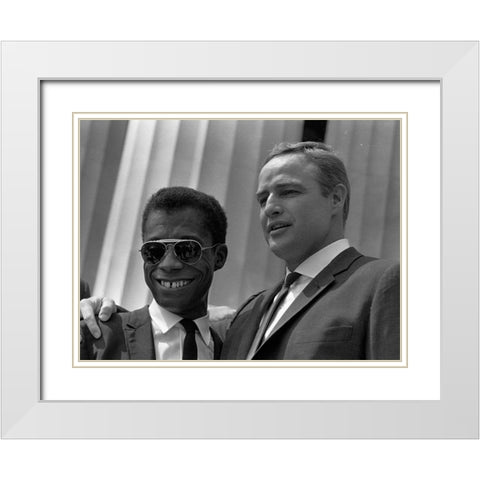 Author James Baldwin and actor Marlon Brando White Modern Wood Framed Art Print with Double Matting by U.S. Archives