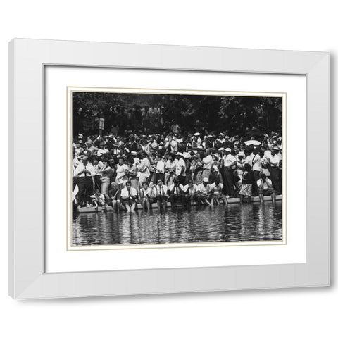 Civil Rights March on Washington-D.C. Marchers at the Reflecting Pool White Modern Wood Framed Art Print with Double Matting by U.S. Archives