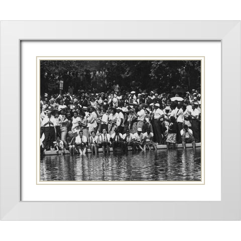 Civil Rights March on Washington-D.C. Marchers at the Reflecting Pool White Modern Wood Framed Art Print with Double Matting by U.S. Archives