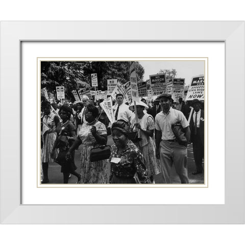 Photograph of the Civil Rights March on Washington White Modern Wood Framed Art Print with Double Matting by U.S. Archives